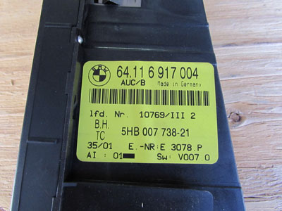 BMW Climate Controller Heater AC Control Unit 64116917004 E46 323i 325i 330i M34